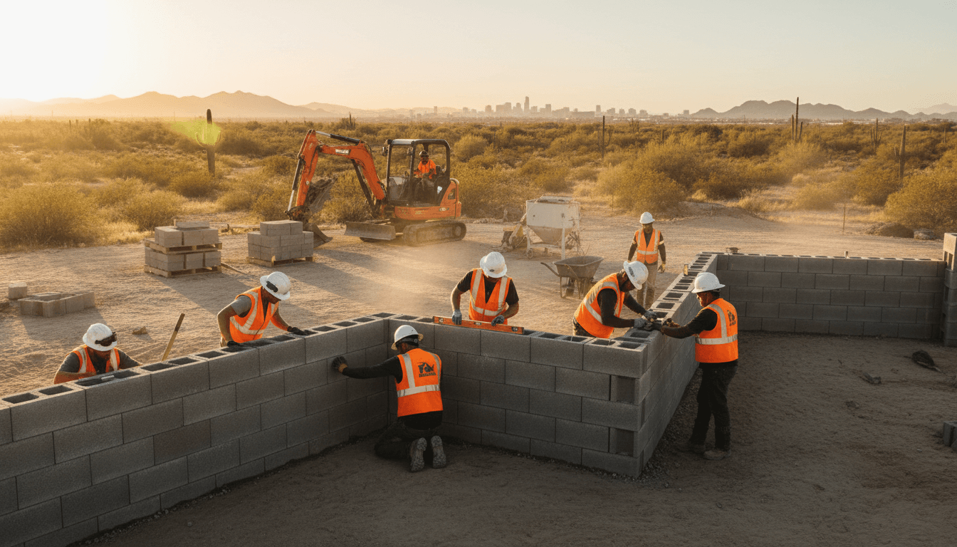 Fox Construction team building block wall in Phoenix