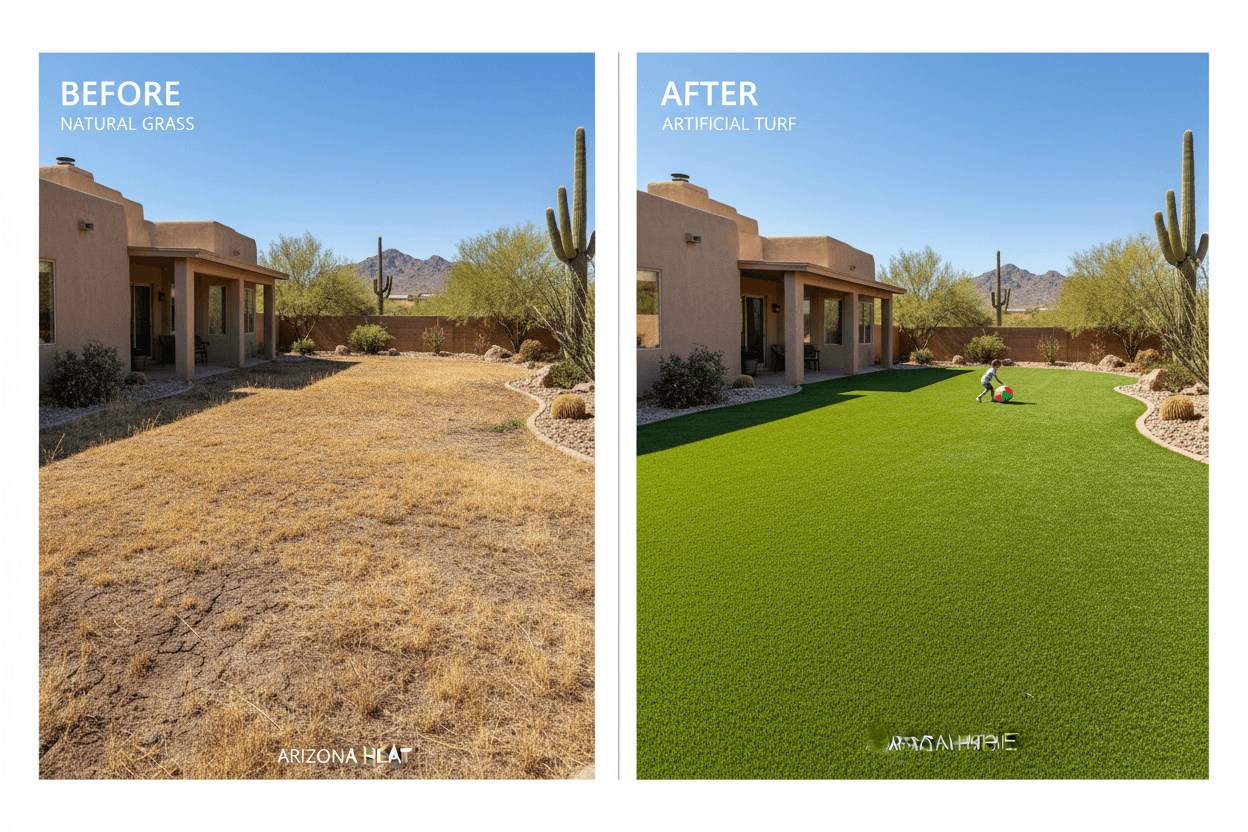 Before and after artificial grass